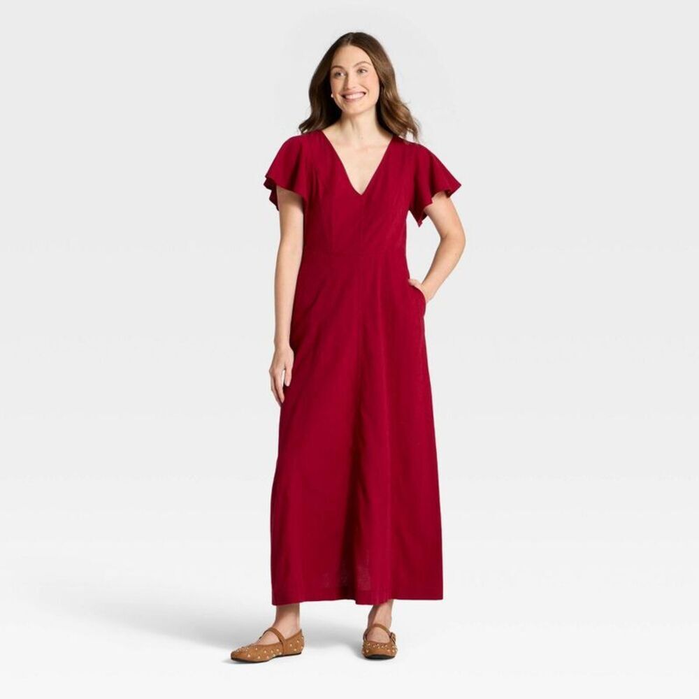 Women's Flutter Short Sleeve Maxi A-Line Dress - Universal Thread Red S